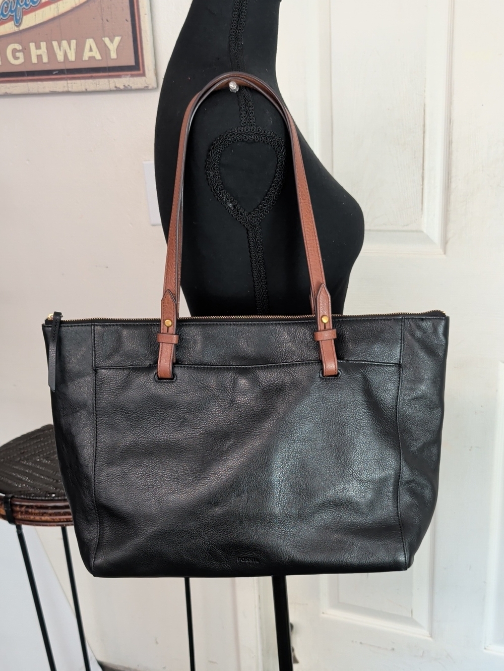 Fossil Rachel Pebbled Leather Tote Black Large Leather Tote Bag Purse